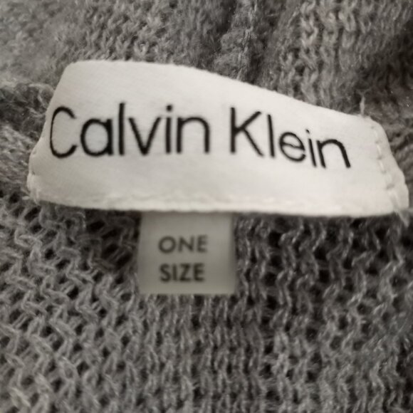 CALVIN KLEIN FRINGED GREY WRAP SHAWL WITH HOOD. WOMEN ONE SIZE - Picture 5 of 6
